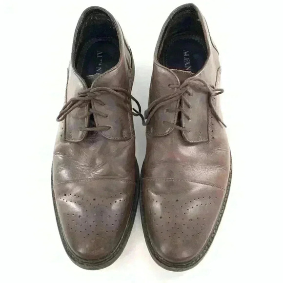 Alfani Paul mens Oxfords 10.5 chocolate Brown leather brogue wingtip cap toe - Picture 2 of 13